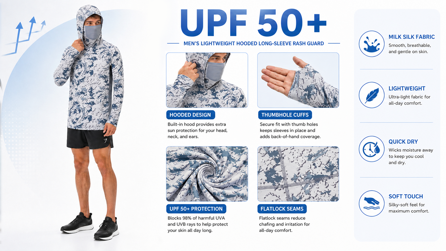 🔥55% OFF Today  Men’s UPF 50+ Hoodie Shirts with Mask