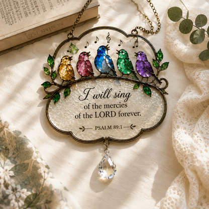 Christian Scripture Bird Suncatcher with Crystal Prism – Hummingbird, Cardinal & Songbird Window Hanging