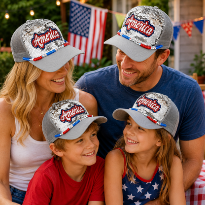 Patriotic Sequin America Cap – Sparkly 4th of July Hat