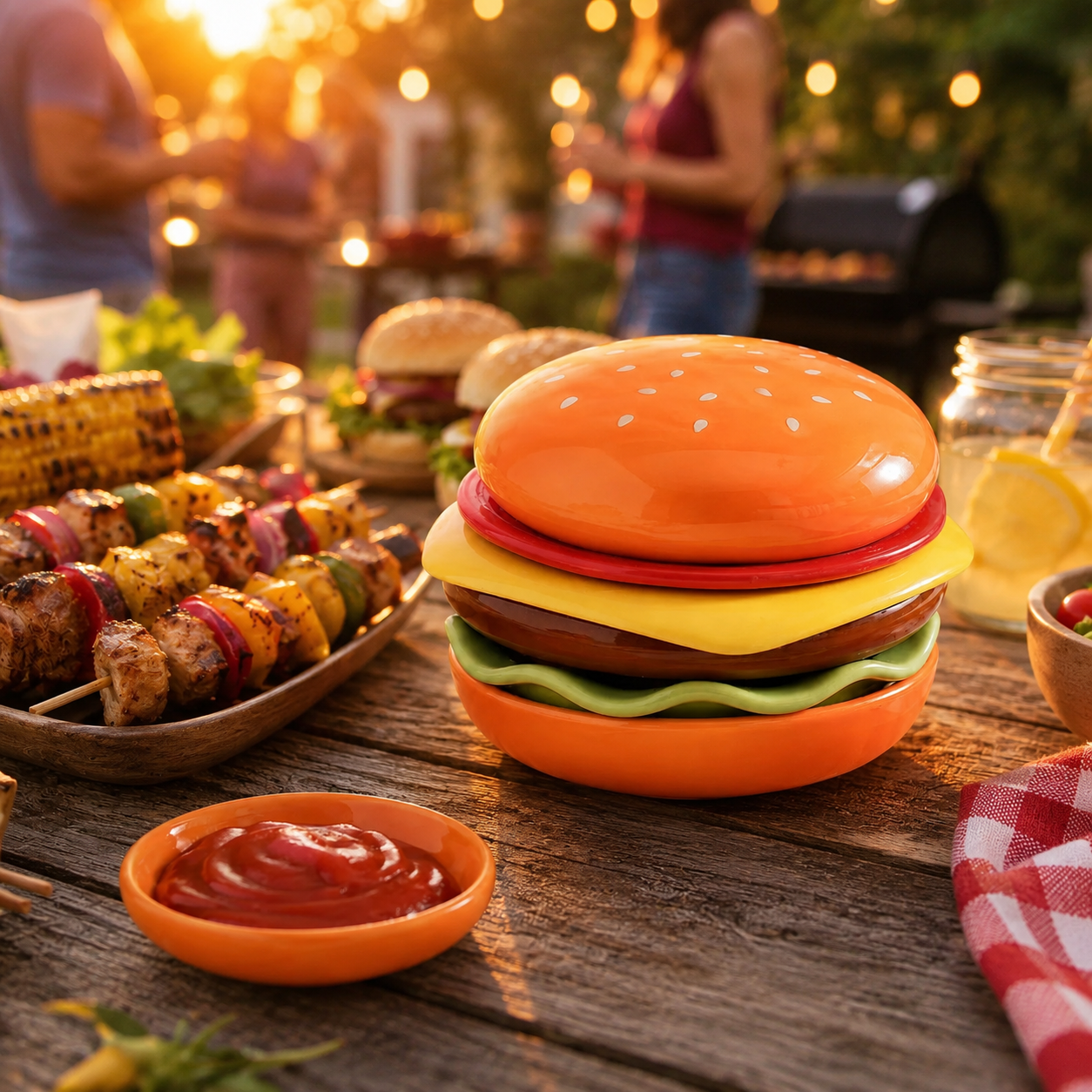 Burger Stack Ceramic Snack & Sauce Dish Set