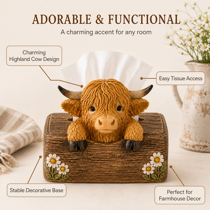 Adorable Highland Cow Farmhouse Collection – Salt & Pepper Holder or Tissue Box Cover