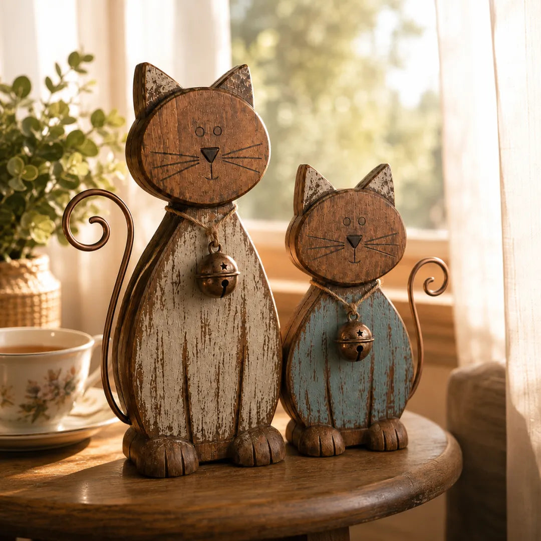 Rustic Farmhouse Cat Duo Decor Set