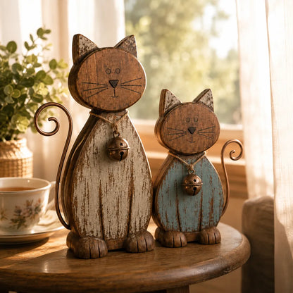 Rustic Farmhouse Cat Duo Decor Set