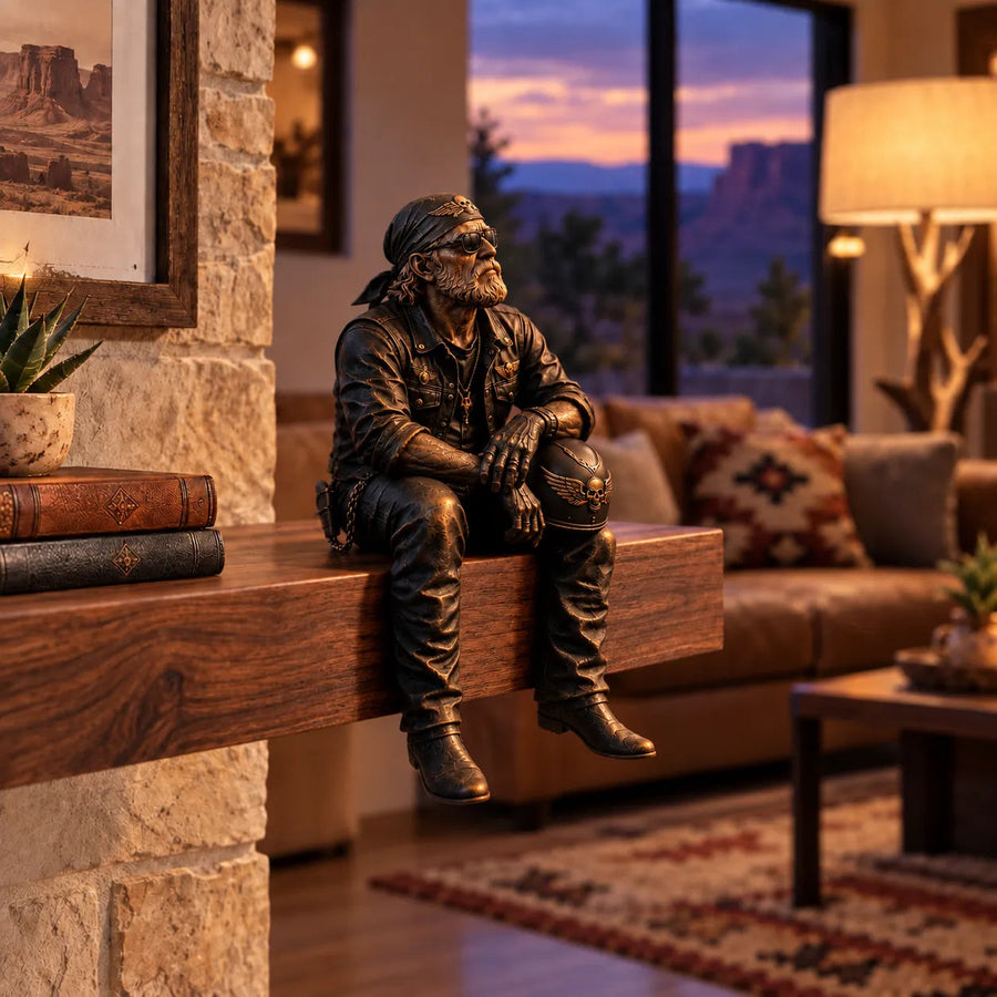 Rebel biker motorcycle rider shelf sitter