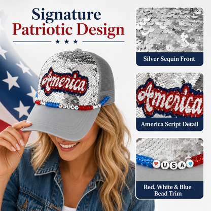 Patriotic Sequin America Cap – Sparkly 4th of July Hat