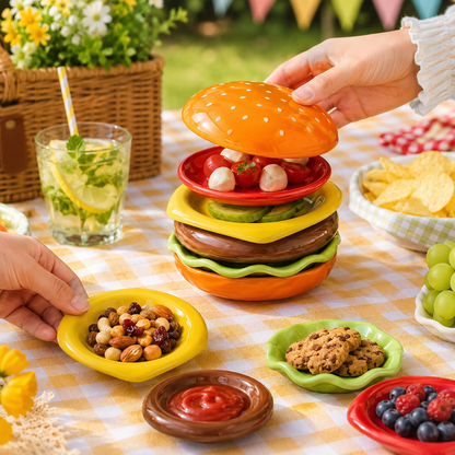Burger Stack Ceramic Snack & Sauce Dish Set