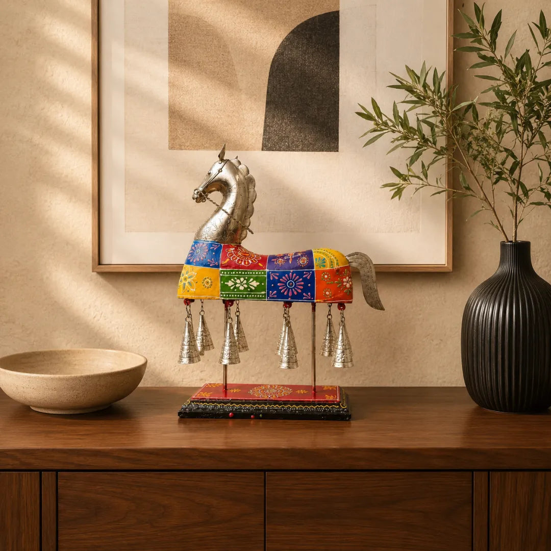 Hand-Painted Horse Bell Sculpture