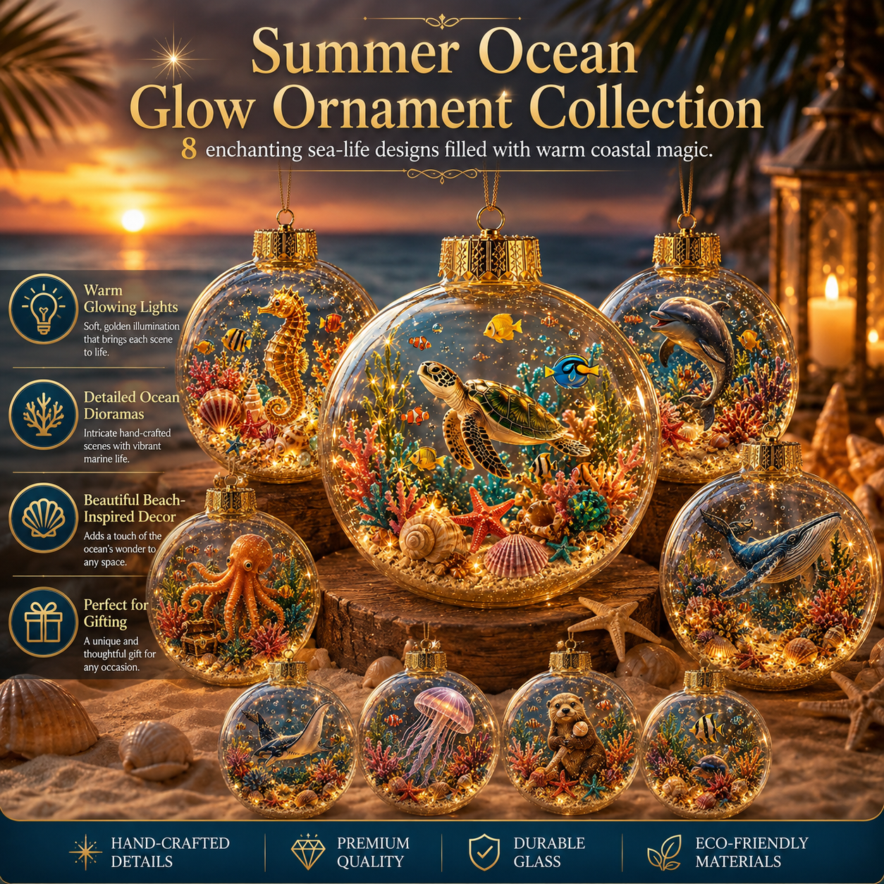 🌊Summer Ocean Animal Lighted Diorama Ornament – 🎁8 Magical Coastal Designs