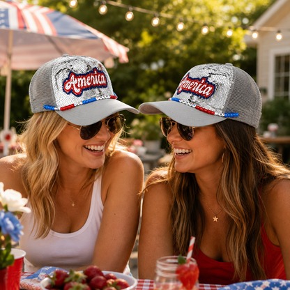 Patriotic Sequin America Cap – Sparkly 4th of July Hat