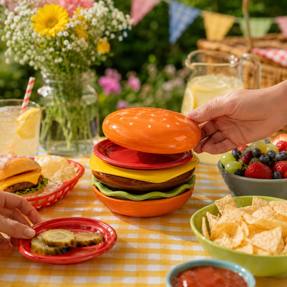 Burger Stack Ceramic Snack & Sauce Dish Set