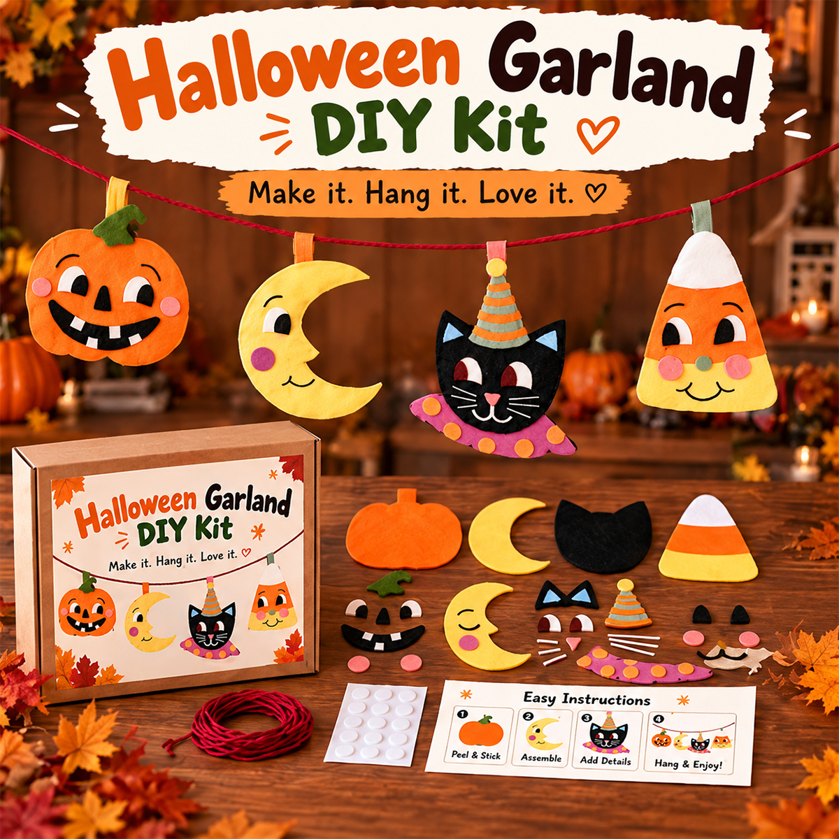 Halloween Garland Craft Kit – DIY Felt Decorations for Kids & Families