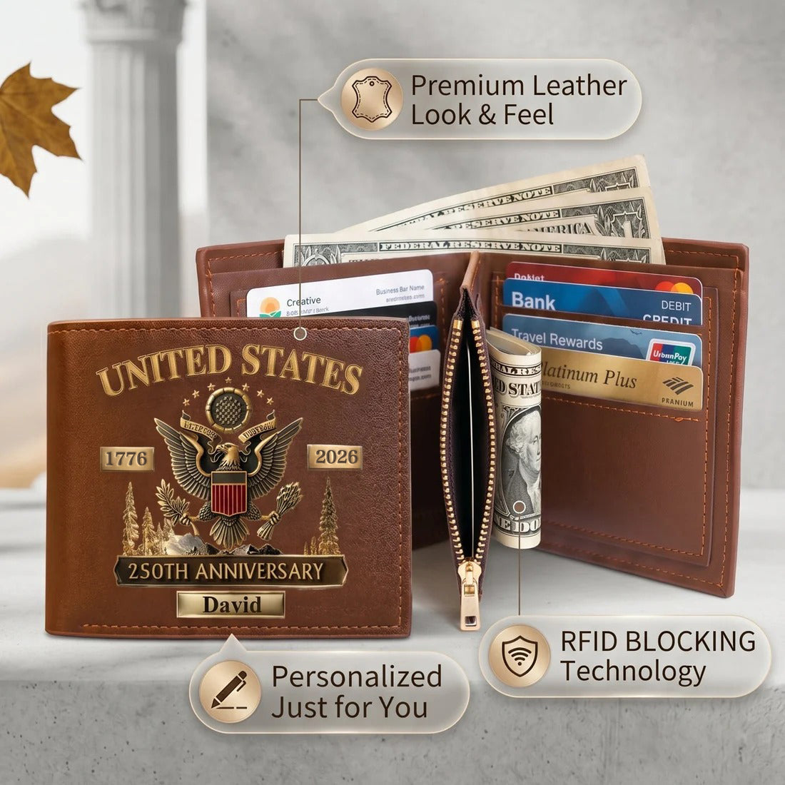 🎁Personalized U.S. Army 250th Anniversary Leather RFID BLOCKING Wallet