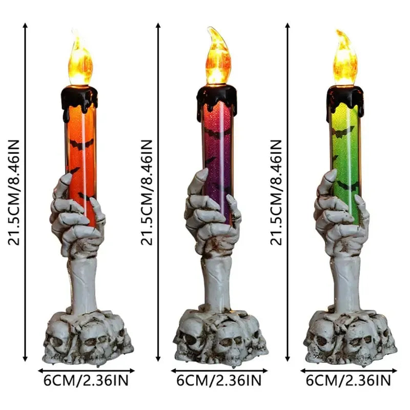 💀 Halloween Skeleton Hand LED Candle Decor, Resin Ghost Hand Electronic Flameless Candle Ornament