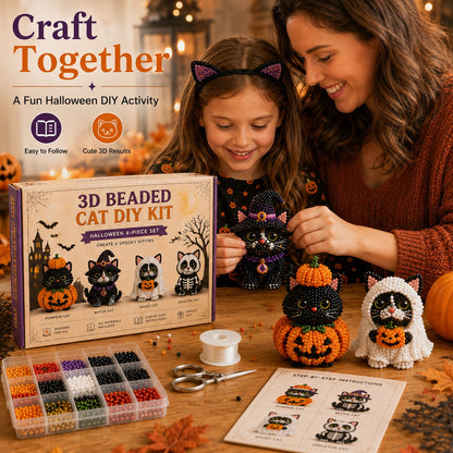 🐈‍⬛🎃 Premium 3D Beaded Halloween Cat DIY Kit | Luxury Flocked Canvas with Scratch-Resistant Non-Fading Pearl Beads DIY Spooky Decor & Step-by-Step Guide ✨
