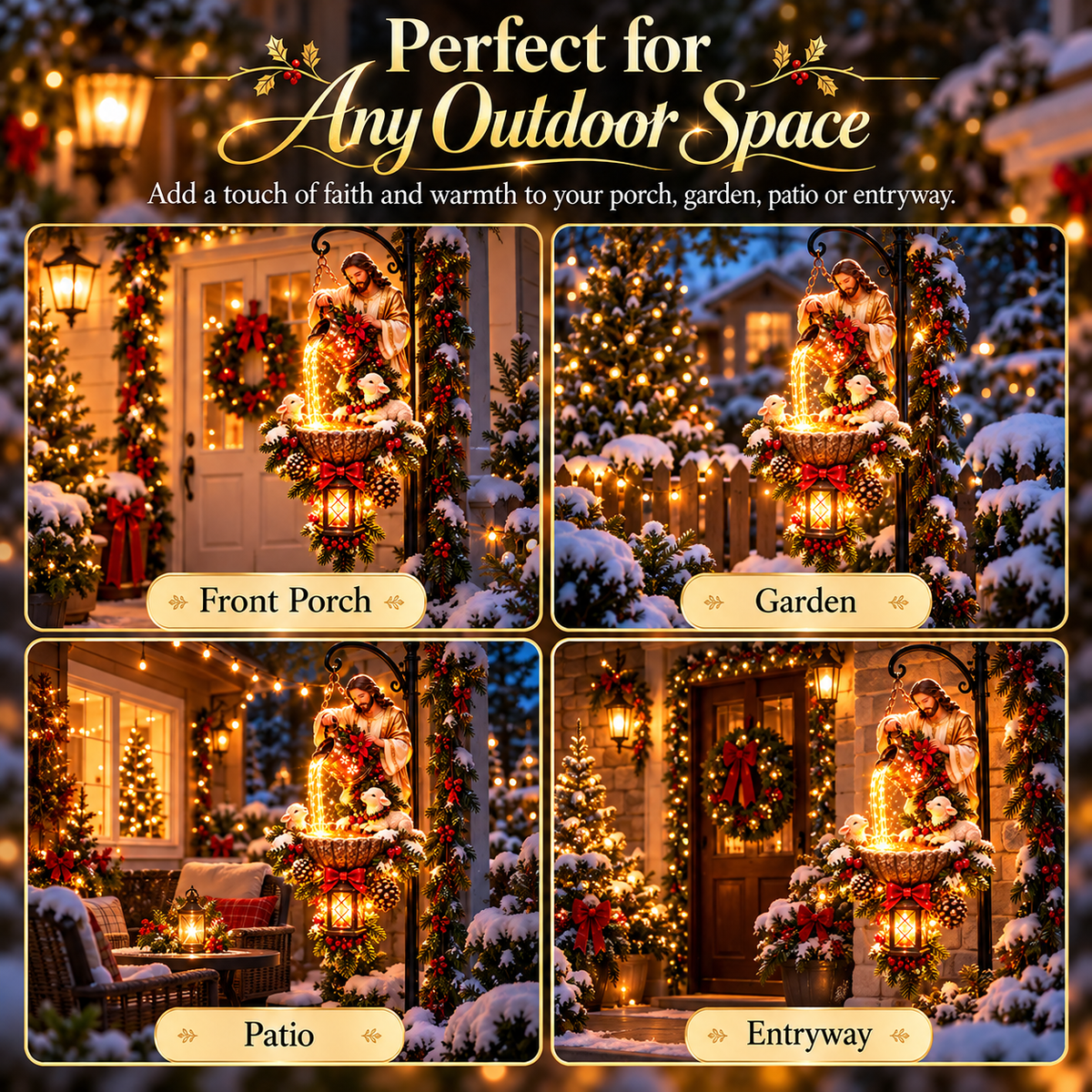 🔥Last Day 50% OFF-✝️ Jesus Blessing Hanging Fountain – Lighted Christian Christmas Garden Decor