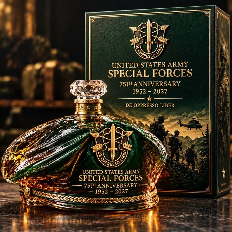United States Army Special Forces 75th Anniversary Whiskey Bottle