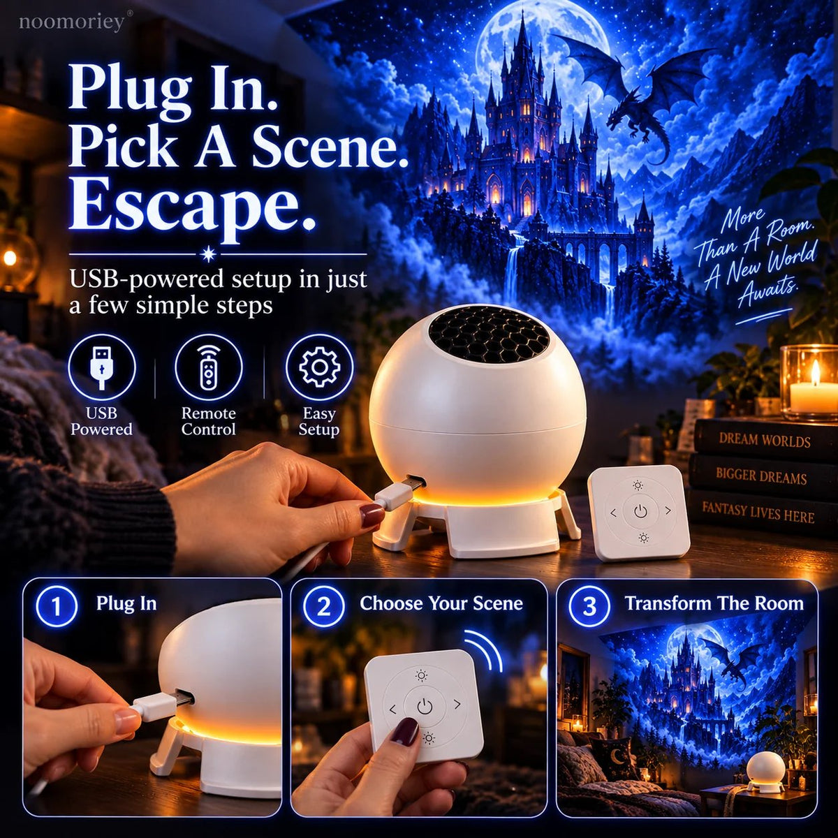 🐉🏰 Dragon Realm Immersive Projector – Transform Your Room into Castles, Enchanted Forests & Frozen Worlds ✨