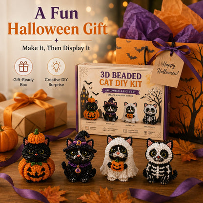 🐈‍⬛🎃 Premium 3D Beaded Halloween Cat DIY Kit | Luxury Flocked Canvas with Scratch-Resistant Non-Fading Pearl Beads DIY Spooky Decor & Step-by-Step Guide ✨