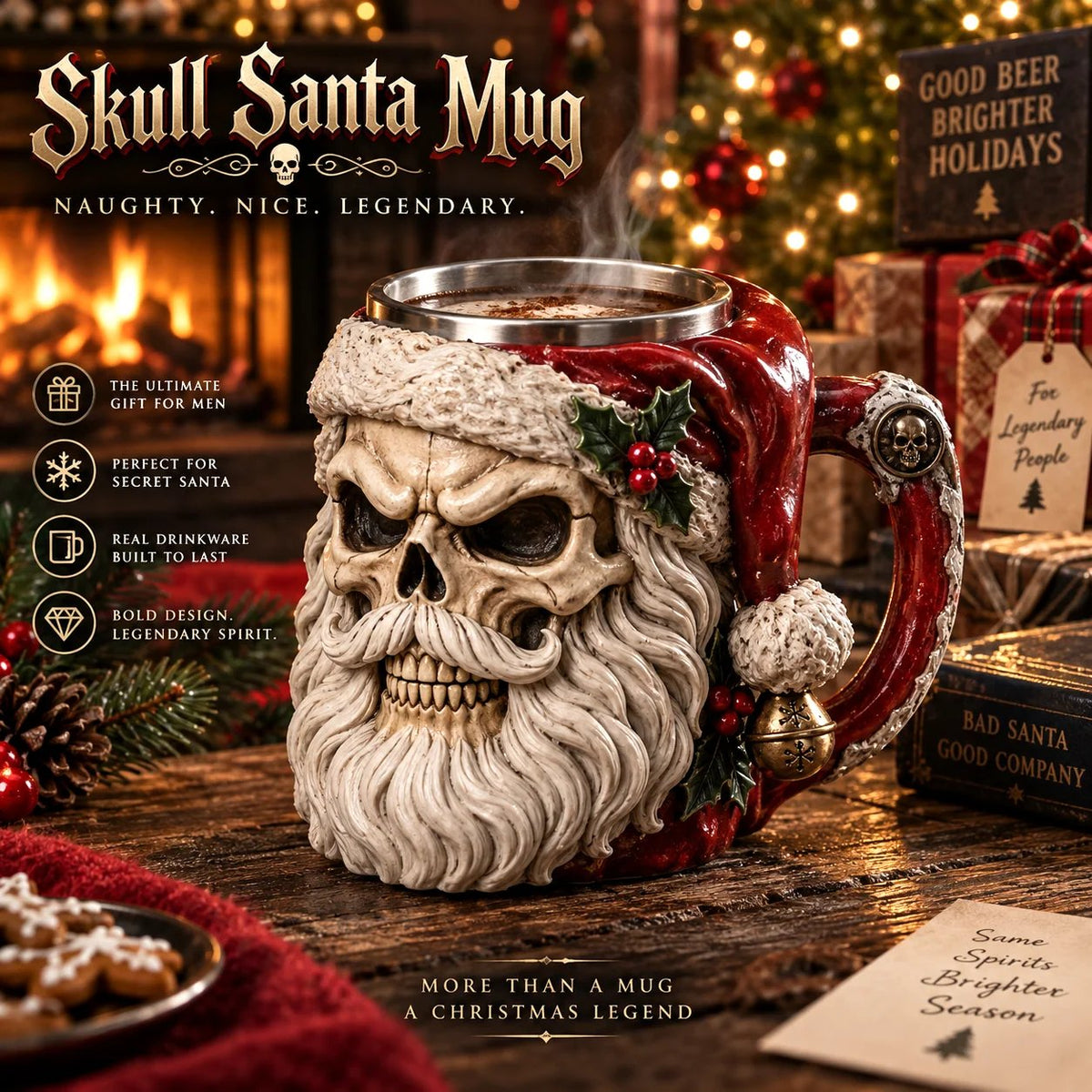 💀🎅 3D Dark Christmas Santa Mug Collection | Skull Santa & Pirate Santa Designs with Sculpted Holiday Details ☠️