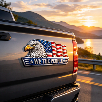 🇺🇸 'WE THE PEOPLE' Eagle & Flag Metal Car Emblem | A Statement of American Pride