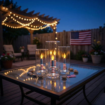 Patriotic LED Taper Candles with Timer-250th Anniversary Red White Blue , Independence Day Decoration