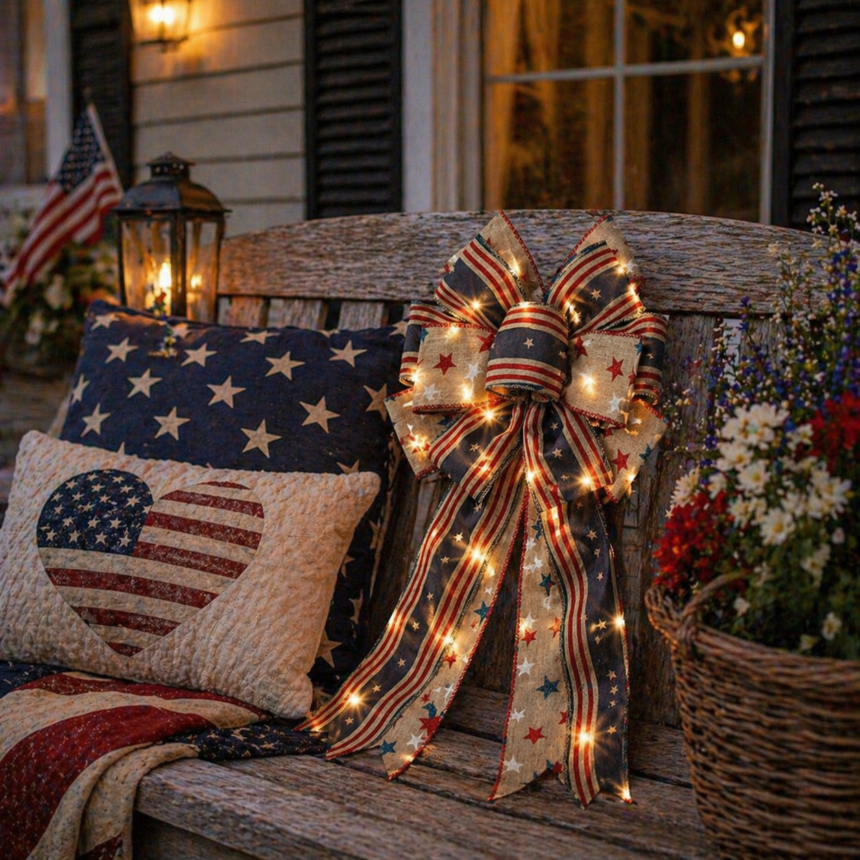 Classic Patriotic Burlap Bow - Rustic American Flag Wreath Decor for Front Doors, Porches & Home Celebration