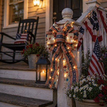 Classic Patriotic Burlap Bow - Rustic American Flag Wreath Decor for Front Doors, Porches & Home Celebration