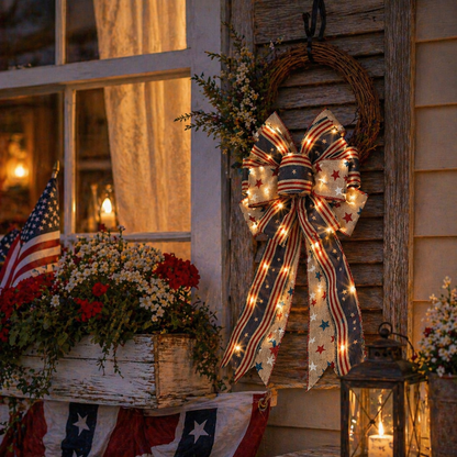 Classic Patriotic Burlap Bow - Rustic American Flag Wreath Decor for Front Doors, Porches & Home Celebration