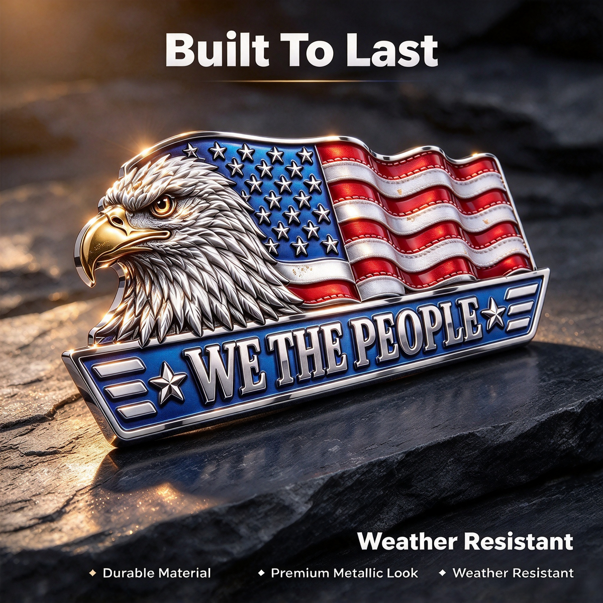 🇺🇸 'WE THE PEOPLE' Eagle & Flag Metal Car Emblem | A Statement of American Pride