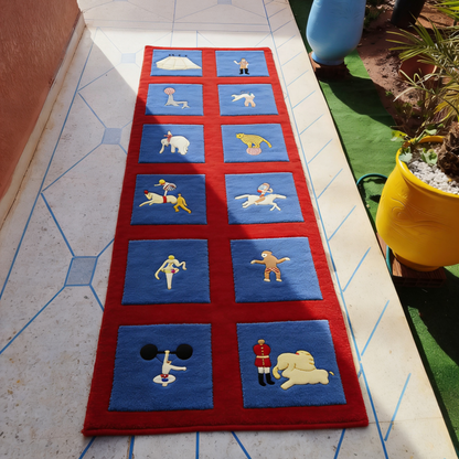 Vintage Circus Themed Washable Runner Rug