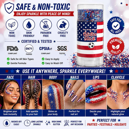 🔔4th of July Glitter Stick🎇 Red, White & Blue Body & Hair Sparkle