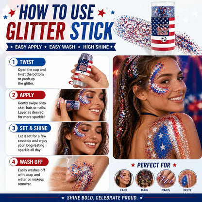🔔4th of July Glitter Stick🎇 Red, White & Blue Body & Hair Sparkle