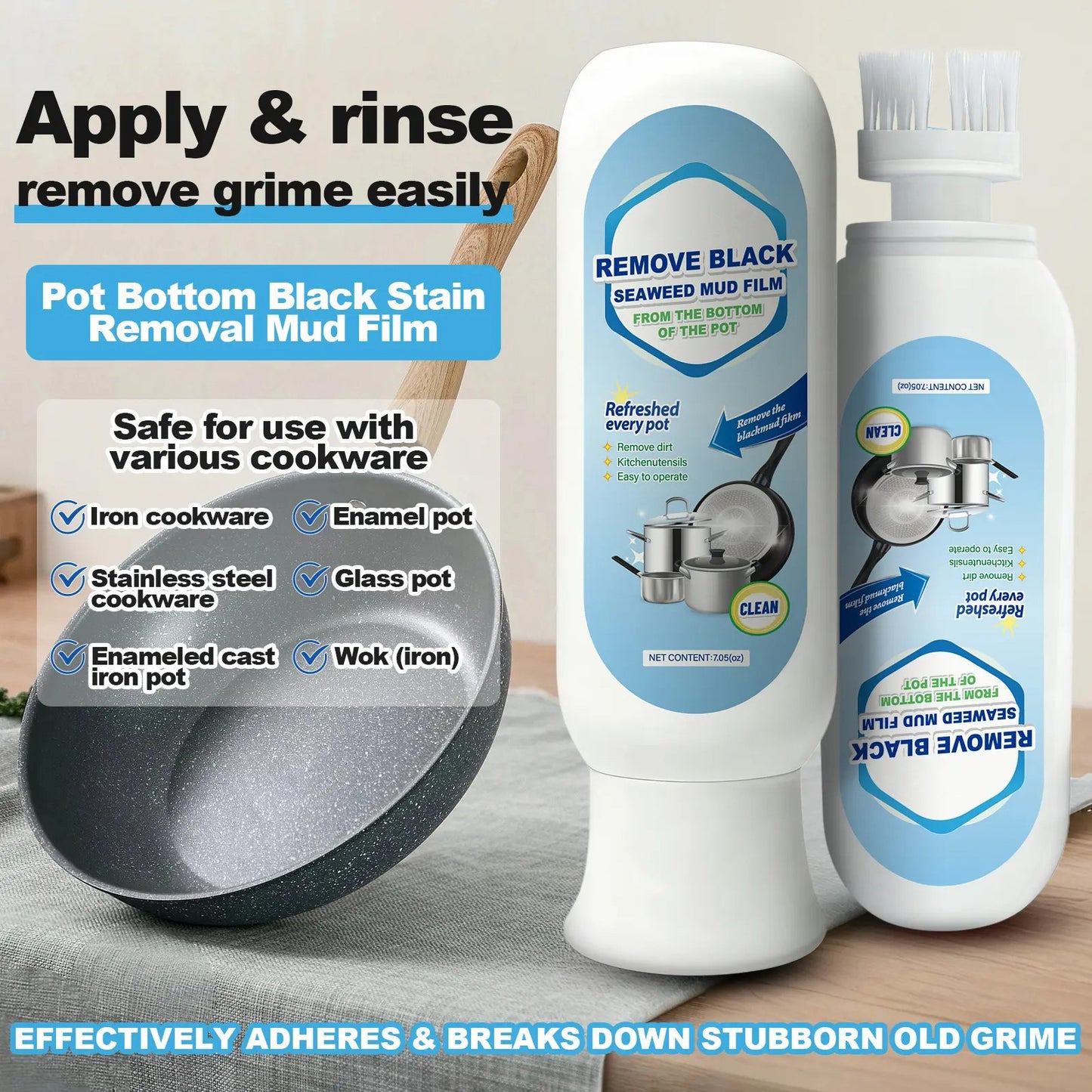 ⏰Burnt Residue Remover Mud Film - Dissolves Stubborn Carbonized Grease in 5 Mins, Non-Toxic & No Scrubbing Needed 🍳📦