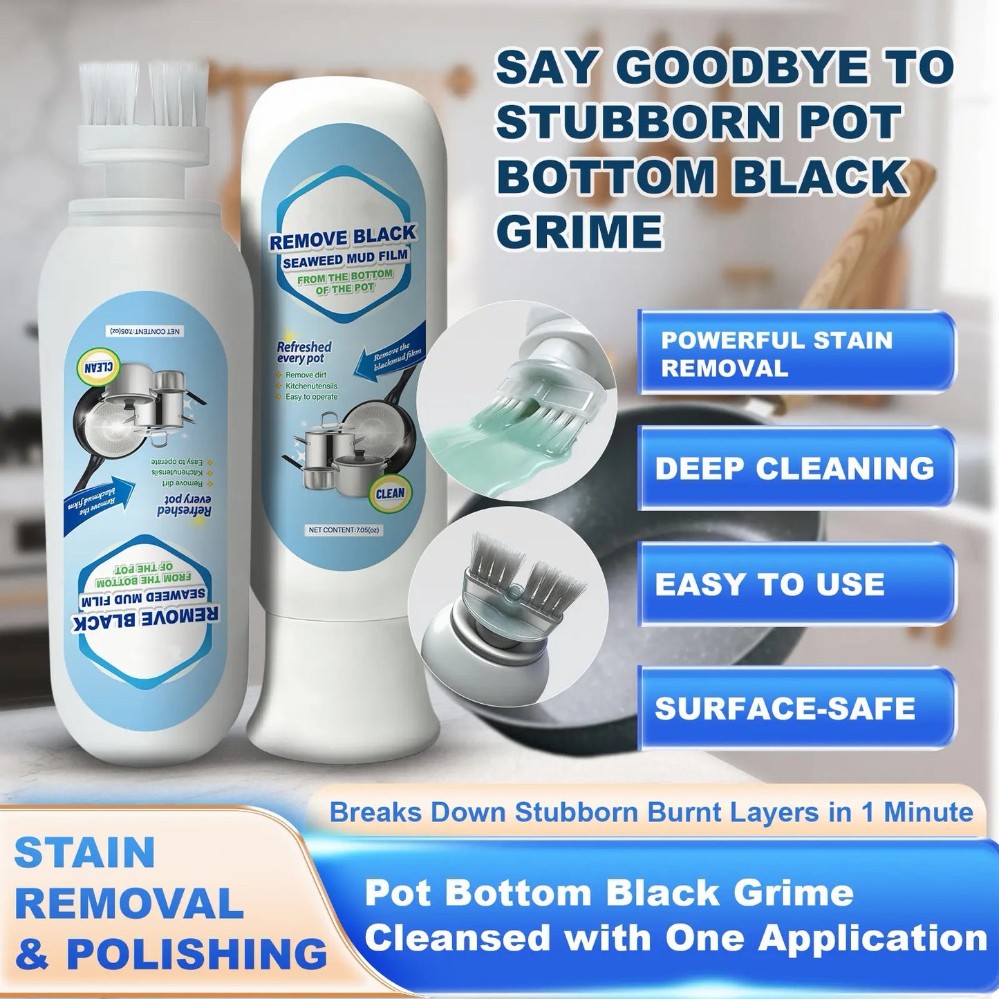 ⏰Burnt Residue Remover Mud Film - Dissolves Stubborn Carbonized Grease in 5 Mins, Non-Toxic & No Scrubbing Needed 🍳📦