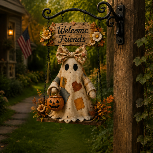 🔥Summer Sale 49% OFF🔥 - 👻 Halloween Ghost Welcome Hanging Porch Sign