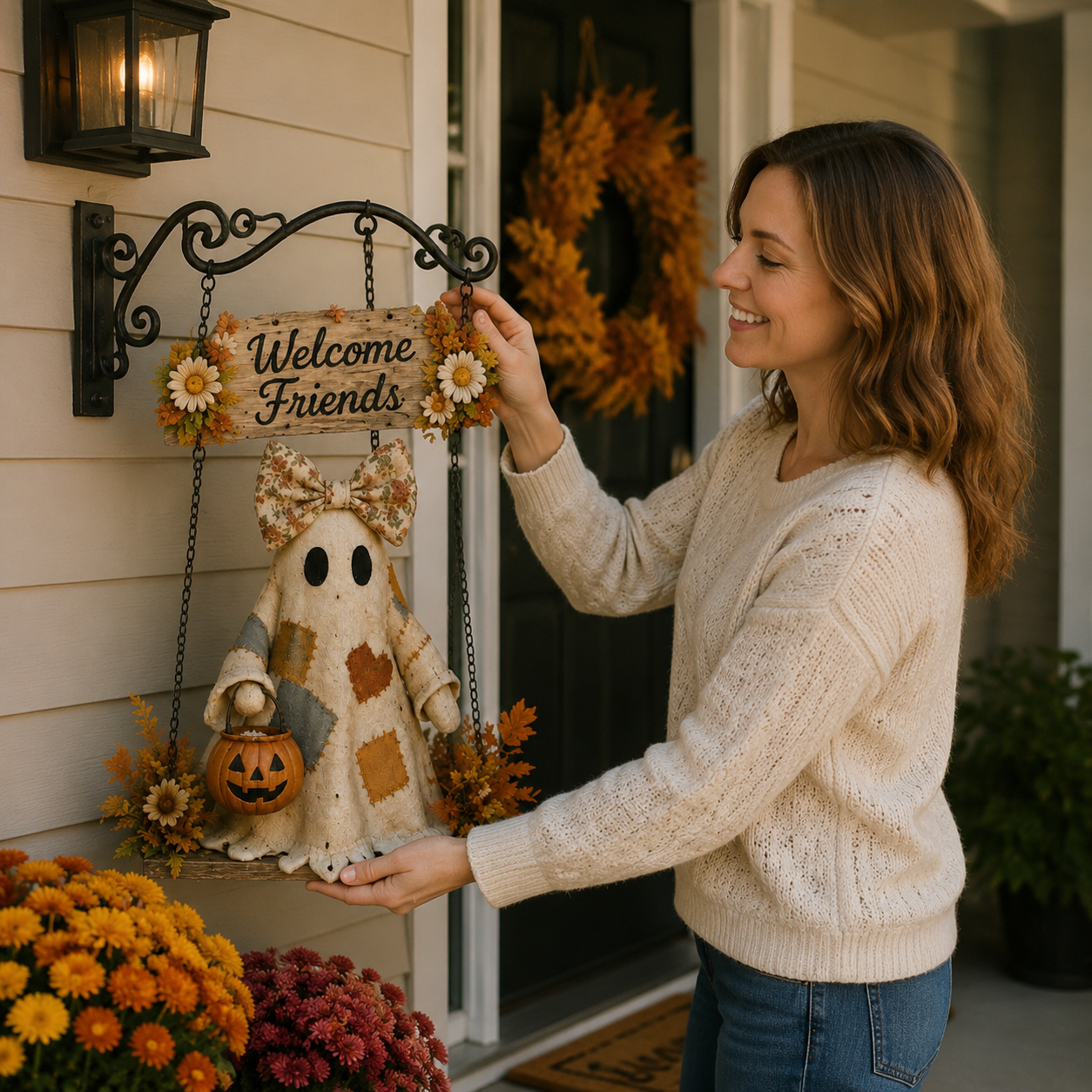 🔥Summer Sale 49% OFF🔥 - 👻 Halloween Ghost Welcome Hanging Porch Sign