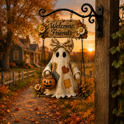 🔥Summer Sale 49% OFF🔥 - 👻 Halloween Ghost Welcome Hanging Porch Sign