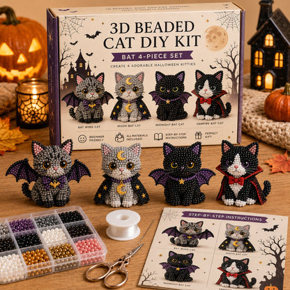 🐈‍⬛🎃 Premium 3D Beaded Halloween Cat DIY Kit | Luxury Flocked Canvas with Scratch-Resistant Non-Fading Pearl Beads DIY Spooky Decor & Step-by-Step Guide ✨