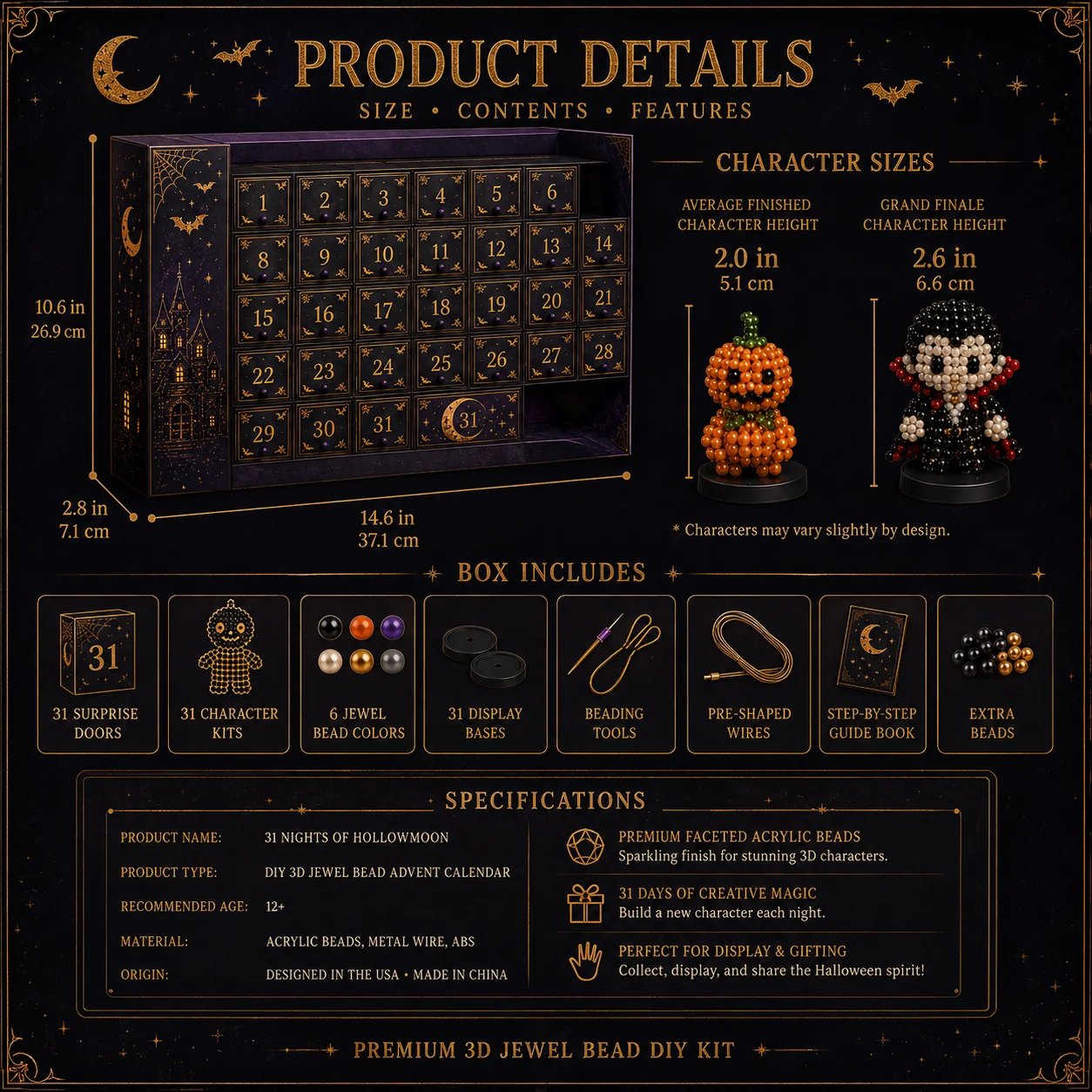 🔥🎃 Hollowmoon 31-Night Jewel-Bead Countdown Calendar
