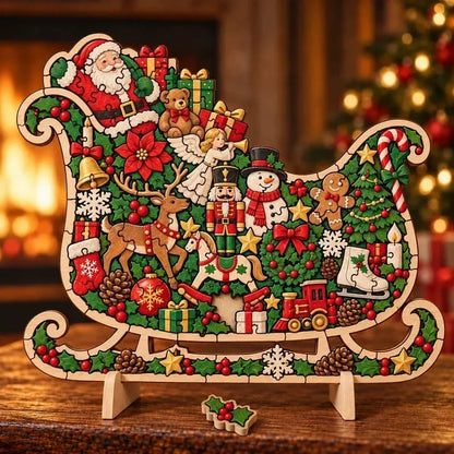 Wooden Christmas Puzzle with Stand — 8 Festive Designs to Build & Display