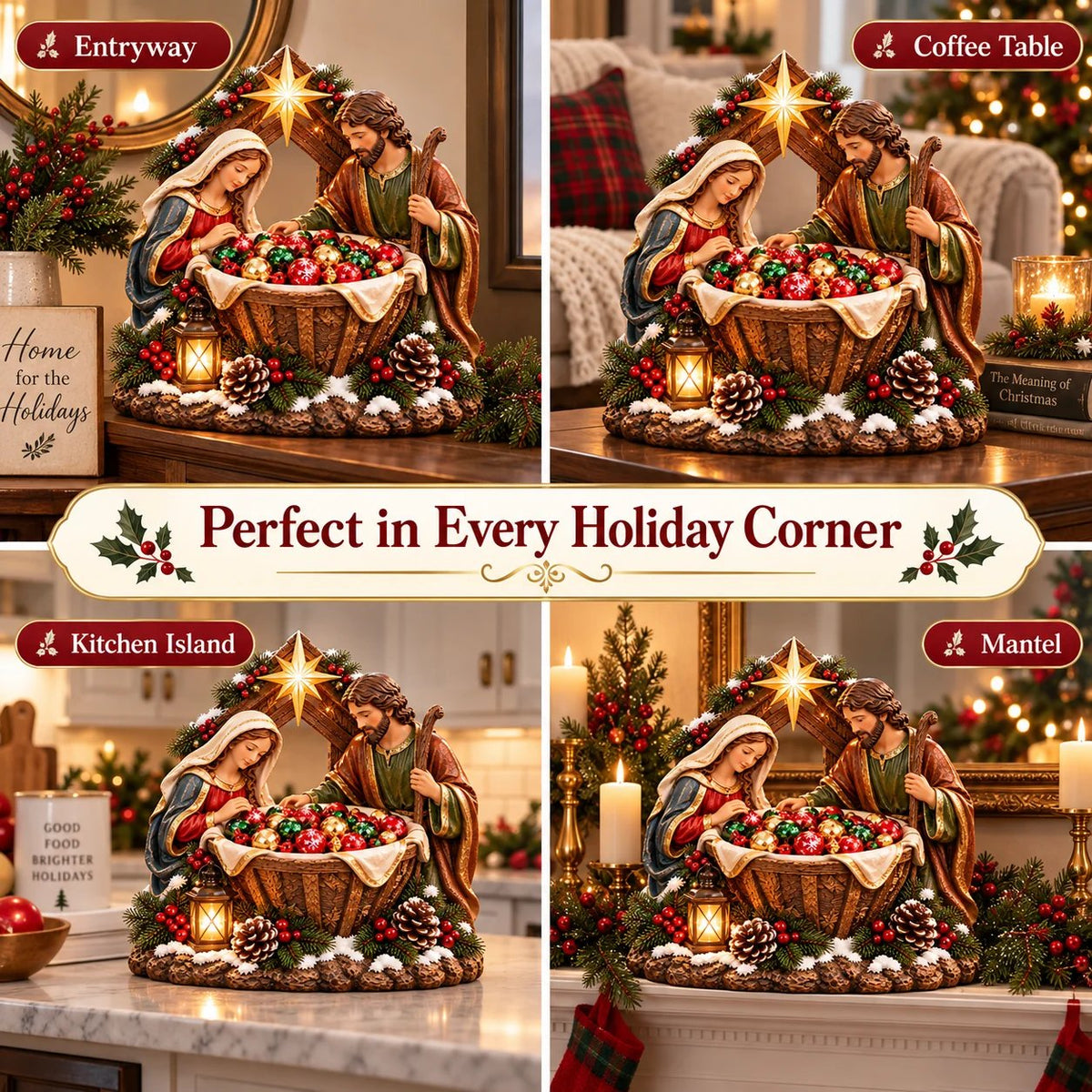 Nativity Blessing Bowl™ | Lighted Christmas Treat Bowl with Mary, Joseph & Bethlehem Star 🎄