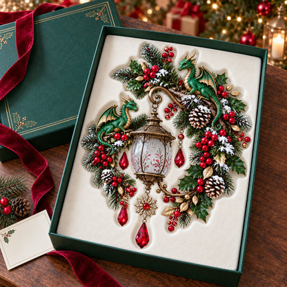 🐉 Christmas Dragon Keeper Lighted Wall Wreath Lamp - A Little Christmas Magic, Guarded by Dragons ✨