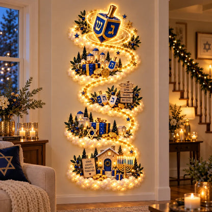 🕎✨ Eight Nights of Golden Light – Glowing Hanukkah Story Wall Collection