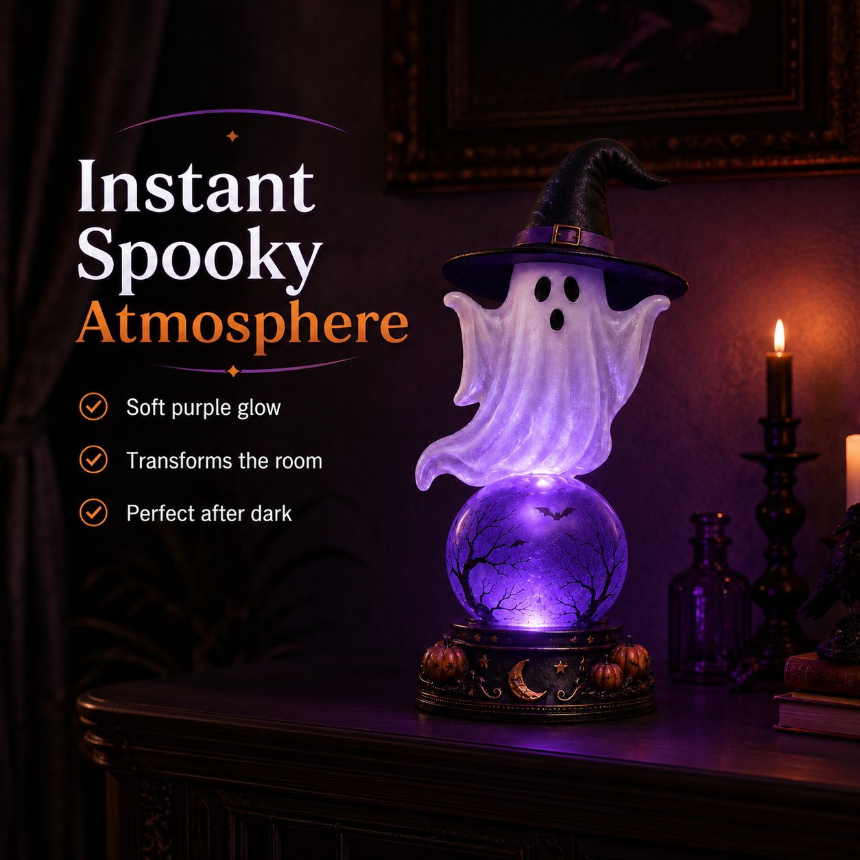 👻Halloween Raven Crystal Ball Lighted Decor