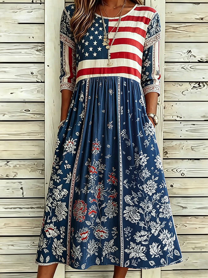 🌸Women'S Flag Floral Print Dress