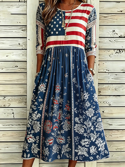 🌸Women'S Flag Floral Print Dress