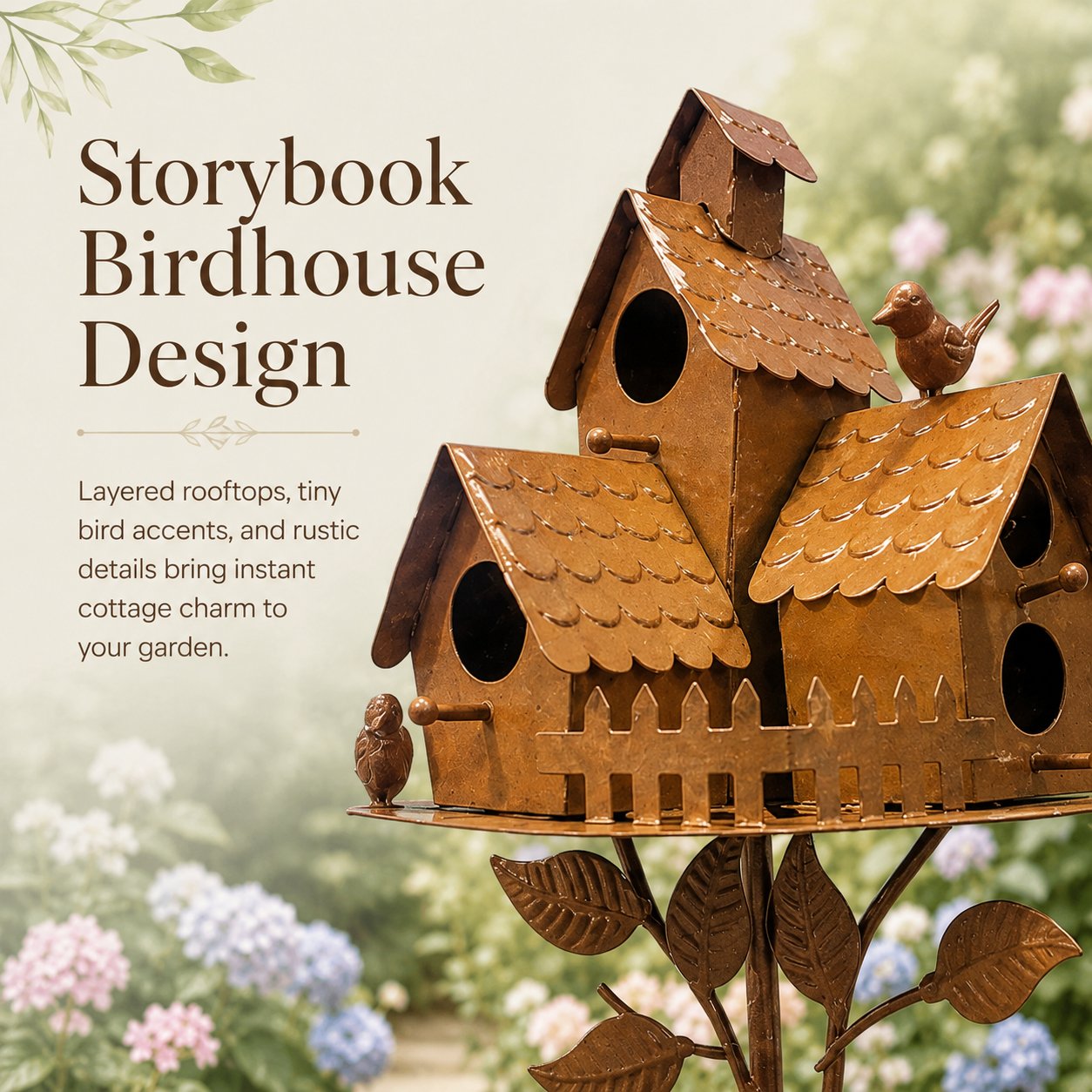 Rustic Outdoor Birdhouse Yard Stake for Garden,Lawn, Flower Bed & Patio Decor