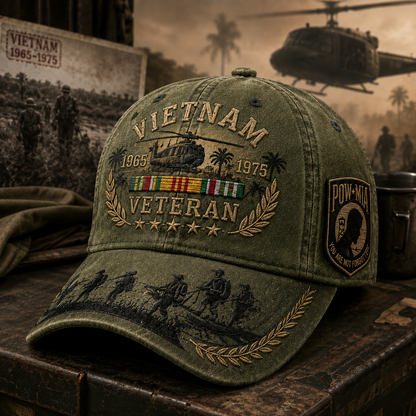 🎖️Vietnam Veteran 1965–1975 Commemorative Embroidered Cap –💛 Proud to Have Served