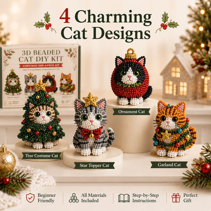 🐱🎄 Premium 3D Beaded Christmas Cats DIY Kit | Luxury Flocked Canvas with Scratch-Resistant Non-Fading Pearl Beads DIY Holiday Decor & Step-by-Step Guide ✨