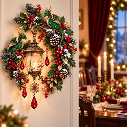 🐉 Christmas Dragon Keeper Lighted Wall Wreath Lamp - A Little Christmas Magic, Guarded by Dragons ✨